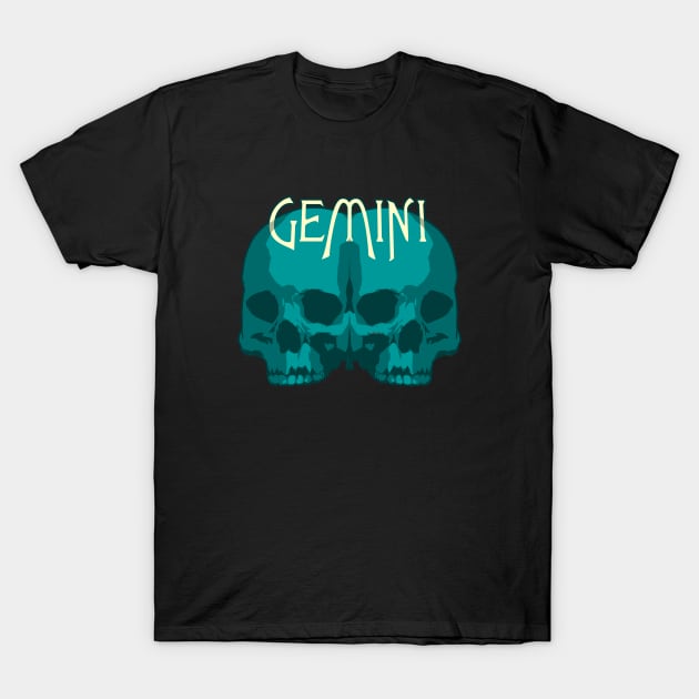 Gemini Blue Skulls T-Shirt by RyanJGillDesigns